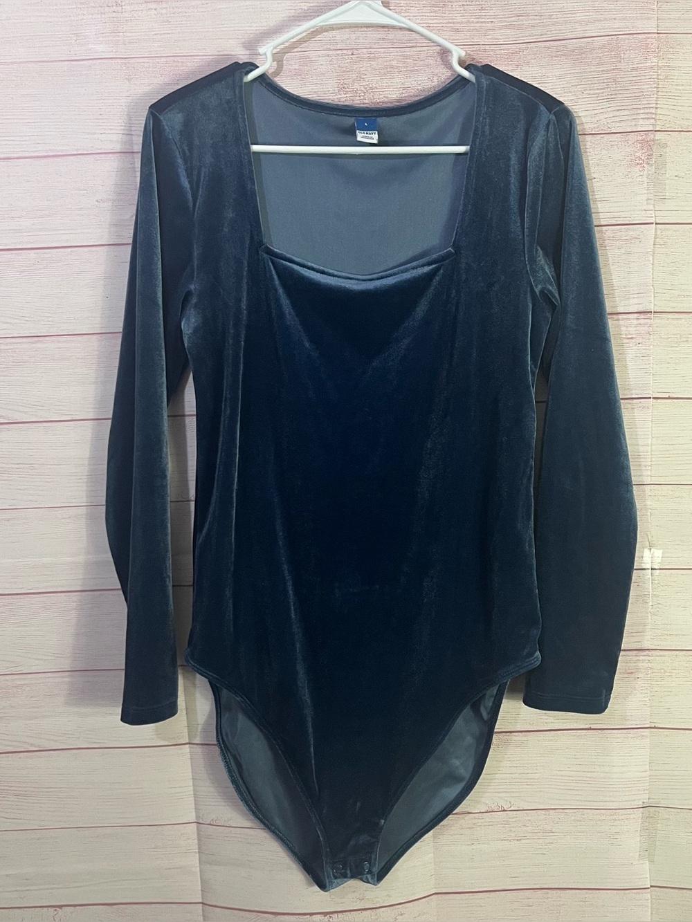 Old Navy Blue Velvet Long Sleeve Square Neckline Bodysuit Size Large